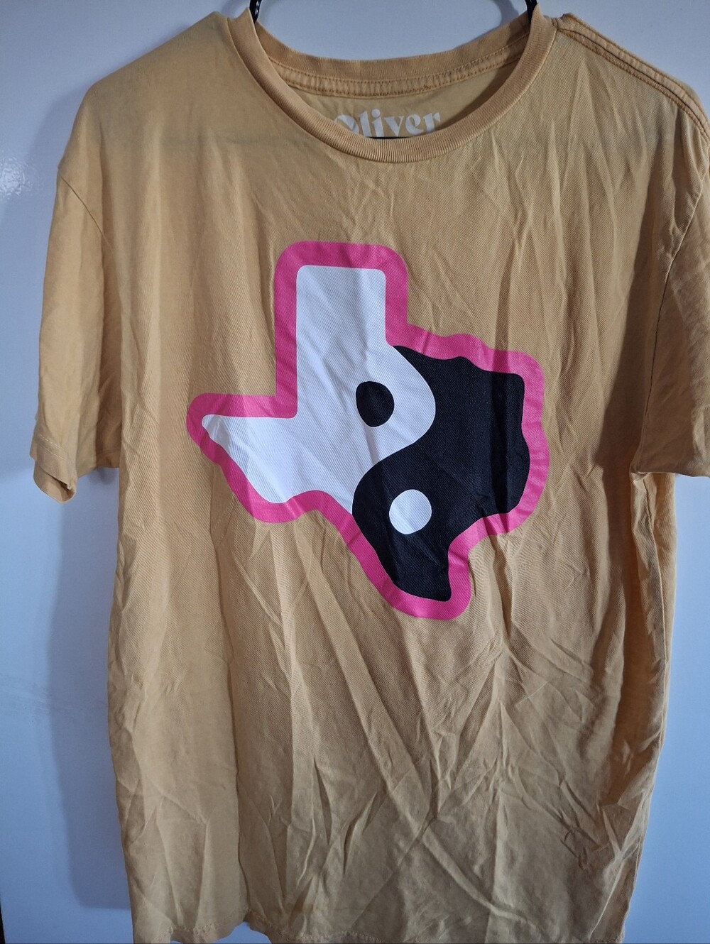 Yellow Graphic Tee with Pink & Black Texas Yin-Yang